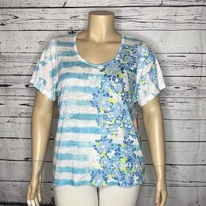 Kate & Henry NWT Size 1X Stripe Floral Print Embellished Knit Top Shirt
